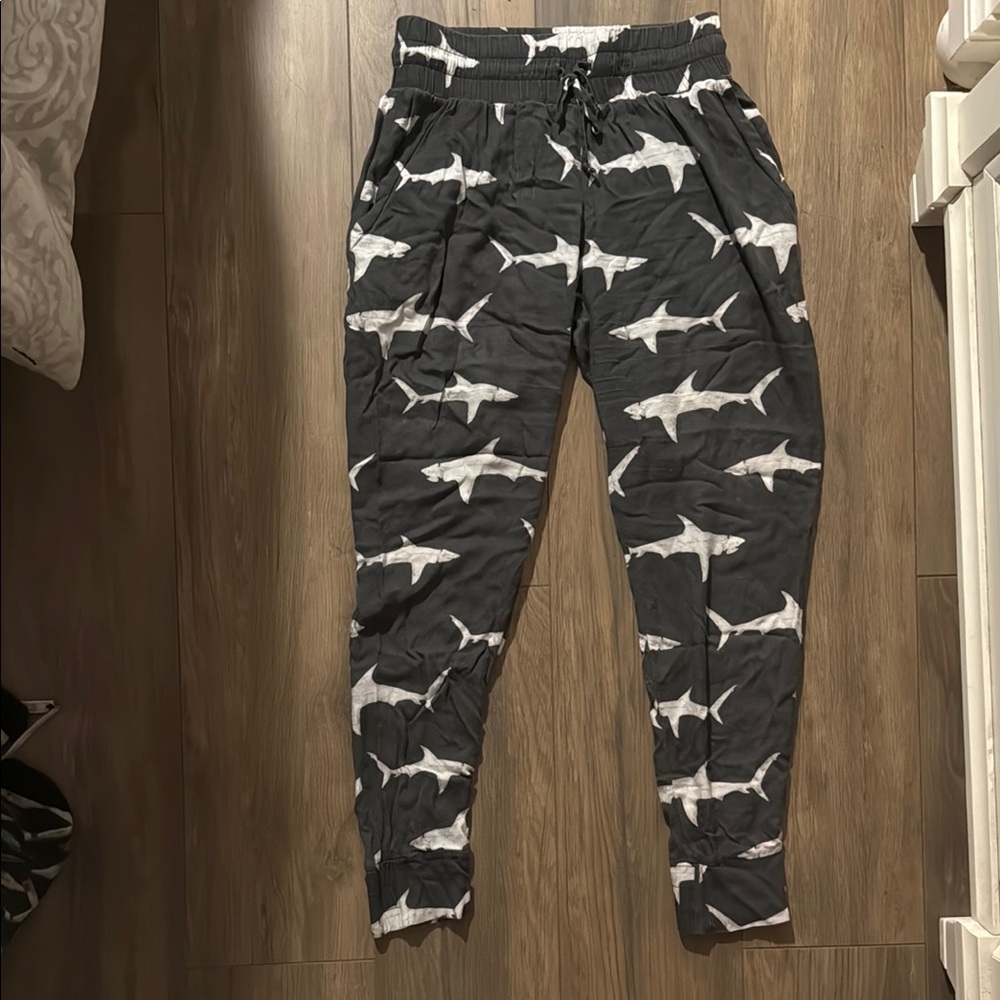 Boys + Arrows Black and White Track Pants with Shark Print